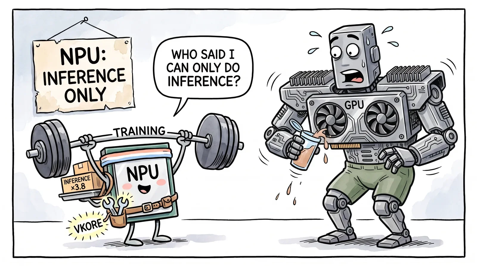 Source artwork for Backpropagation on an Inference-Only NPU: Pretraining VKORE-46M-NPU From Scratch